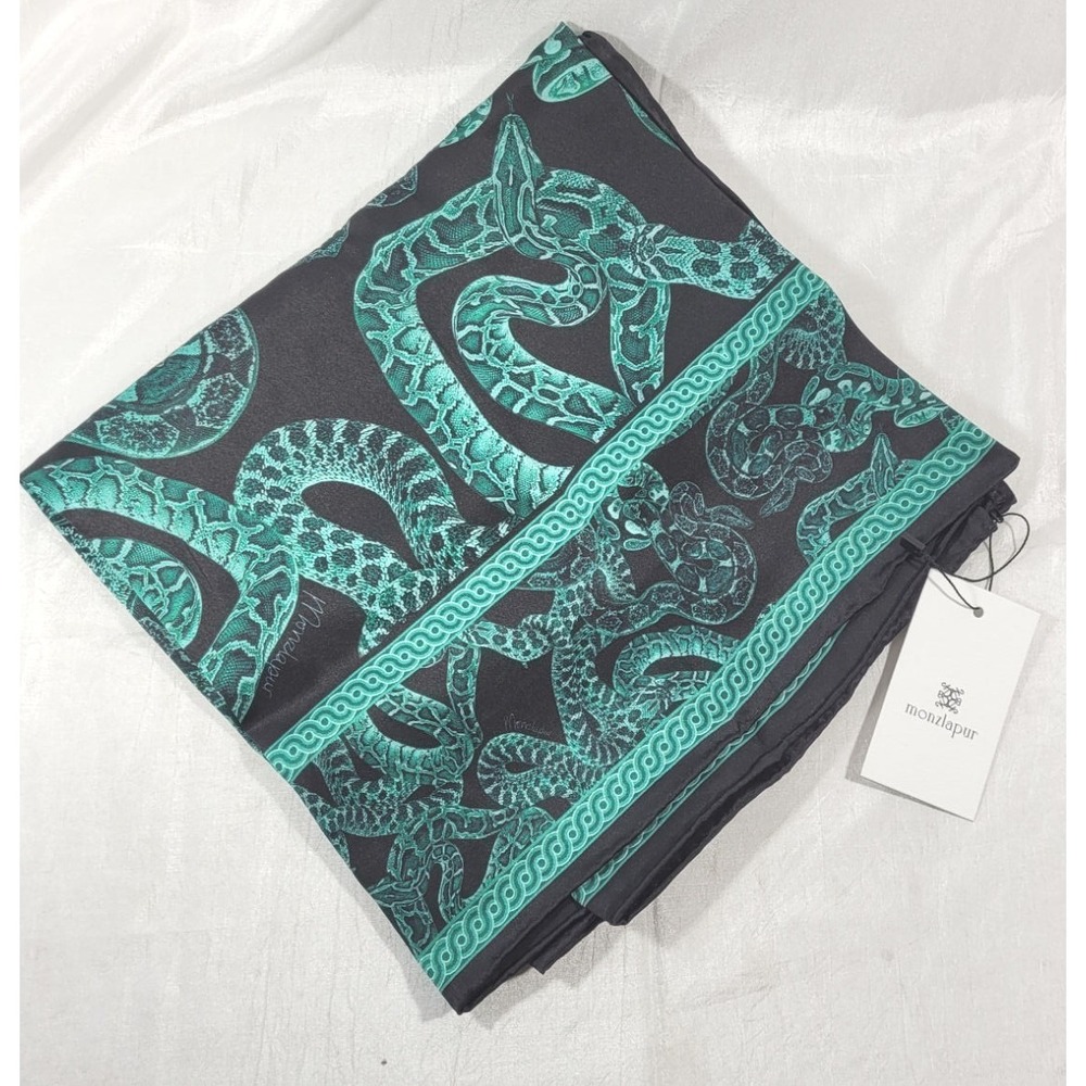 Monzlapur 100% Silk Serpent Noir‎ Scarf - Large 45x45 - Forest Green - $150